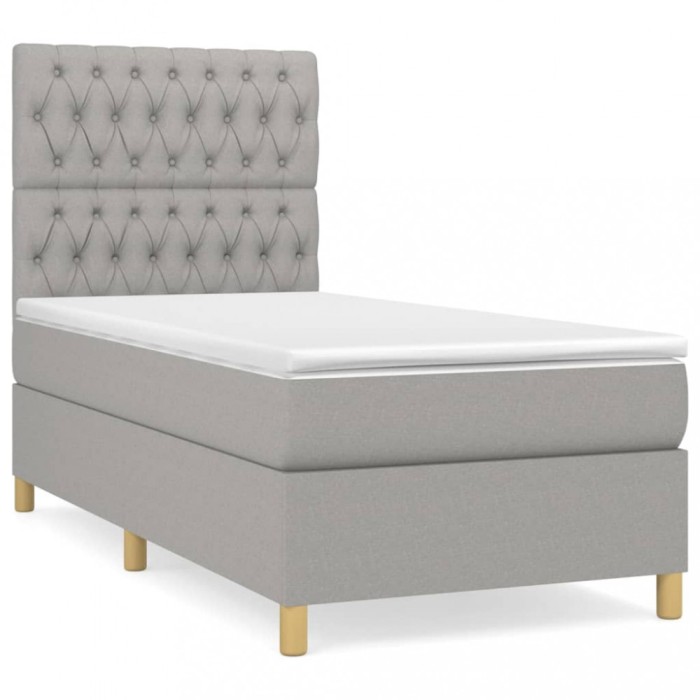 Pat box spring cu saltea, gri deschis, 90x190 cm, textil
