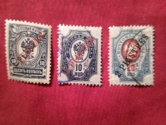 3 Timbre Rusia 1900 stampilate si 1910 nestampilat , Posta Rusa in Levant ,supratipar oblic