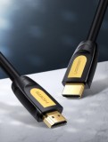 CABLU video Ugreen, &quot;HD101&quot; HDMI (T) la HDMI (T), rezolutie maxima 4K UHD (3840 x 2160) la 60 Hz, round cable, conectori auriti, 3m, galben + negru &quot;1