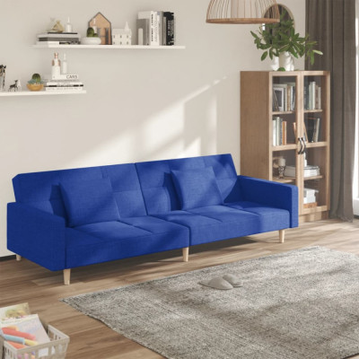 vidaXL Canapea extensibilă cu 2 locuri, 2 perne, albastru, textil foto