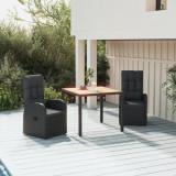 vidaXL Set mobilier de grădină cu perne, 3 piese, negru, poliratan