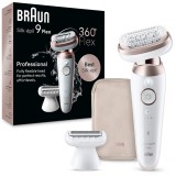 Epilator Braun Silk-&eacute;pil 9 9-030 Flex 360&deg; Wet &amp;amp; Dry, Smart Touch, 40 de pensete, 2 viteze, Cap de ras + Pieptene, Geanta de voiaj, Alb/Bronz