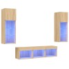 Unitati de perete TV cu LED-uri, 5 piese, stejar sonoma, lemn