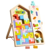 Puzzle Creativ din Lemn cu Cuburi Colorate - Joc Logic si Educativ pentru Copii
