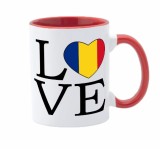 Cana Ceramica Personalizata Romania Model 4, 330ml, Maner Rosu, Cadou, INOVATIX&reg;
