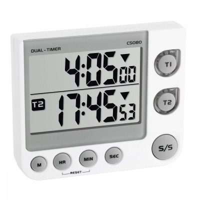 Timer si cronometru digital dual, 100 ore, LED de avertizare, memorie, volum reglabil, alb, TFA 38.2025 Children SafetyCare foto