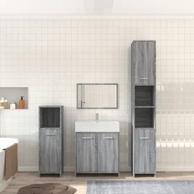 vidaXL Set mobilier de baie, 4 piese, gri sonoma, lemn prelucrat 3154404 foto