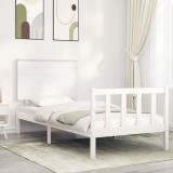 VidaXL Cadru de pat fără saltea, alb, 90x200 cm, lemn masiv pin