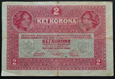 Bancnota istorica 2 COROANE- AUSTRO-UNGARIA, anul 1917 *cod 559 C = 1472- 710679 foto