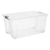 Cutie Depozitare Pliabilă, Capac Rabatabil, M&acirc;nere, Roti, Plastic, Capacitate 120L, Transparentă, Oem