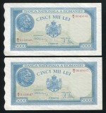 q735 PERECHE CONSECUTIVA BANCNOTE 5000 LEI 20 DECEMBRIE 1945 filigran BNR vertical APROAPE NECIRCULATA aUNC