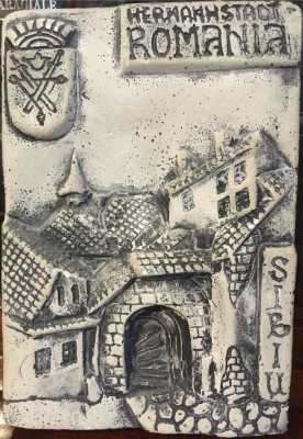 Piesă decorativă vintage superbă HERMANNSTADT (SIBIU) - din ipsos (10,5x15 cm.) foto