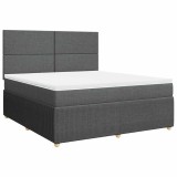 Cumpara ieftin Pat box spring cu saltea, gri inchis, 180x200 cm, textil