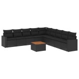 Cumpara ieftin Set canapele de gradina cu perne, 10 piese, negru, poliratan