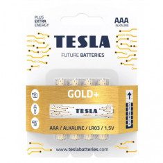 Set 4 baterii alkaline mangan fara mercur AAA LR03 TESLA GOLD 1.5V nereincarcabila