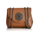 Cumpara ieftin Poșetă Piele Naturală Amelie Tabac - Geantă Dama Handmade Grecia, cu Magnet, Lanț Reglabil, Accesorii Bronz Boho Chic