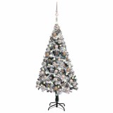 Brad Crăciun pre-iluminat cu set globuri, verde, 150 cm, PVC