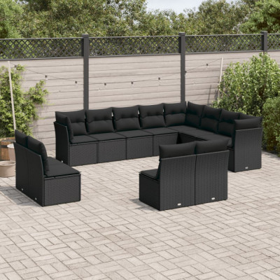 vidaXL Set canapele de grădină, 12 piese, cu perne, negru, poliratan foto