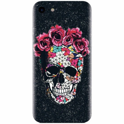 Husa silicon pentru Apple Iphone 7, Colorful Skull Roses Space foto