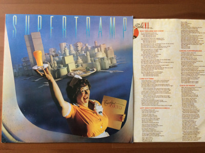 supertramp breakfast in america 1979 disc vinyl lp muzica rock A&amp;amp;M cu poster NM foto