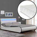 Pat tapitat cu saltea si iluminat ambiental cu LED CosmosW 140x200cm alb Corium HausGarden Leisure, [Corium]