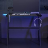 Birou Gaming LED vidaXL Negru 90x60x75 cm, Suport Casti/Pahare/Controller, Design Ergonomic, Picior Y Fier