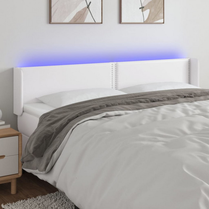 Tablie de pat cu LED, alb, 203x16x78/88 cm, piele ecologica GartenMobel Dekor