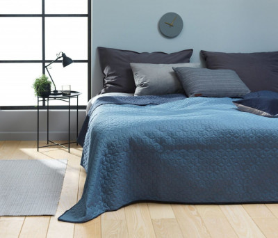 Cuvertura de pat sau canapea, reversibila, cu doua fete, rezistenta la uzura, matlasata, albastru, 160 x 220 foto