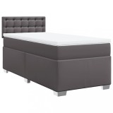 Cumpara ieftin Pat box spring cu saltea, gri, 90x200 cm, piele ecologica