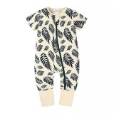 Salopeta pijama Edman bebe/copii cu fermoar reversibil Leaves, bumbac, 6-12 luni, Crem