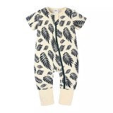 Cumpara ieftin Salopeta pijama Edman bebe/copii cu fermoar reversibil Leaves, bumbac, 6-12 luni, Crem