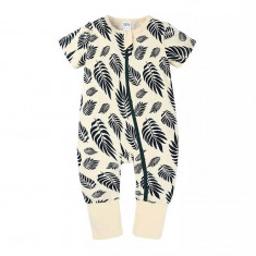 Salopeta pijama Edman bebe/copii cu fermoar reversibil Leaves, bumbac, 6-12 luni, Crem