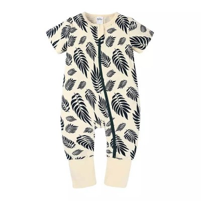 Salopeta pijama Edman bebe/copii cu fermoar reversibil Leaves, bumbac, 3-6 luni, Crem foto