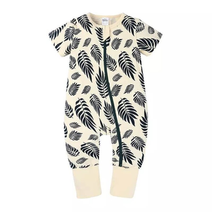 Salopeta pijama Edman bebe/copii cu fermoar reversibil Leaves, bumbac, 3-6 luni, Crem