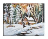 Cumpara ieftin Tablou peisaj de iarna pictat manual, Hibernal, 50x40cm ulei pe panza, Constantin Feraru