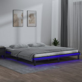 VidaXL Cadru de pat cu LED mic dublu, gri, 120x190 cm, lemn masiv