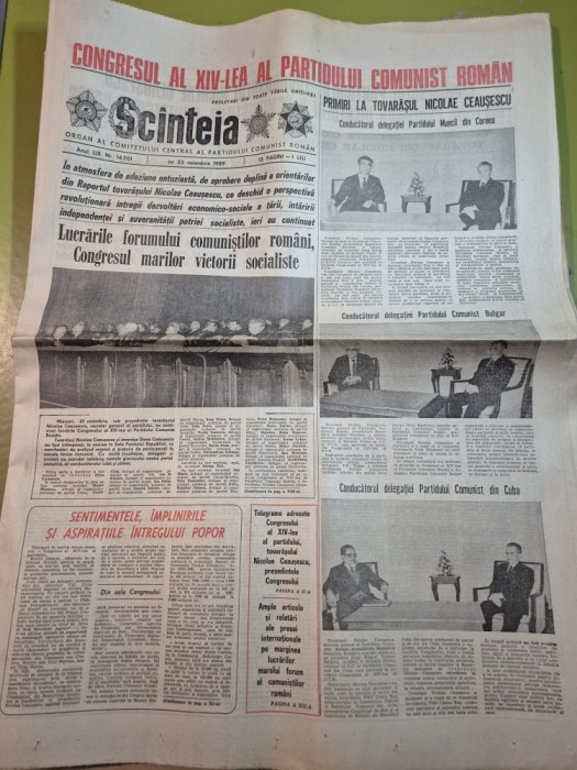 ziarul scanteia 23 noiembrie 1989 - congresul al 14-lea al partidului comunist roman
