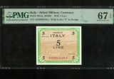 Italia Armata Aliaților 5lire 1943 PM12a UNC superb