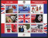 Gibraltar 2004: Aniversare colonie britanica, bloc necirculat, Mi.No. 1068-1077, timbre straine