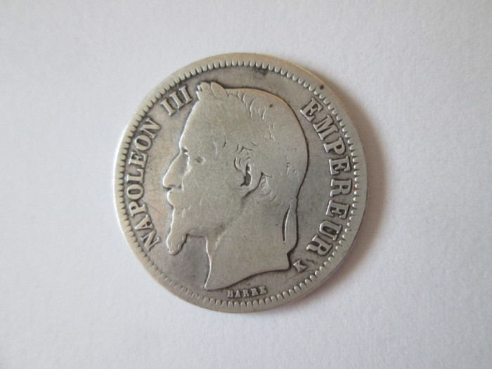 Rara! Franta 1 Franc 1866 K(Bordeaux) argint Napoleon III