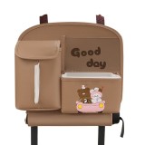 Geanta Multifunctionala de Depozitare, Flippy, pentru Bancheta din Spate a Masinii, Animat, Model Ursuleti, Scris Good Day, Suport Servetele si Telefo