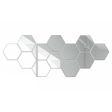 Set 12 Panouri Oglinda Hexagonale Autocolante Perete, 15.5x17.5 cm, Acril, Decor Living, Dormitor, Bucatarie, Birou, Reutilizabile