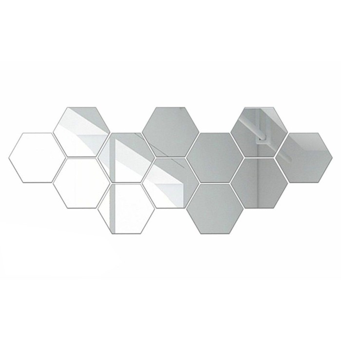 Set 12 panouri autocolante hexagonale oglinda de perete, 15,5 x 17,5 cm