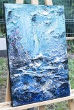Cumpara ieftin Tablou impasto pictat manual, Vela pe valuri, 55x35cm acril pe panza in relief efect ultra 3D, Kenny Varniote