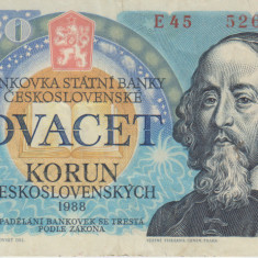 M1 - Bancnota foarte veche - Cehoslovacia - 20 coroane - 1988