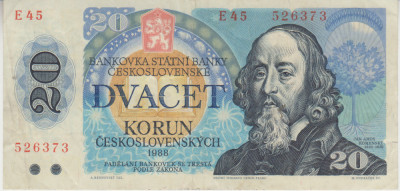 M1 - Bancnota foarte veche - Cehoslovacia - 20 coroane - 1988 foto