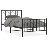 Cumpara ieftin Cadru pat metalic cu tablii de cap/picioare, negru, 100x190 cm