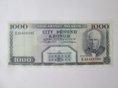 Rara! Islanda 1000 Kronur 1961 aUNC,bancnota din imagini foto