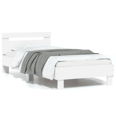 vidaXL Cadru de pat cu tăblie, alb, 90x200 cm, lemn prelucrat foto