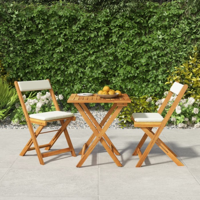 vidaXL Set bistro pliabil cu perne, 3 piese, lemn masiv de acacia 319704